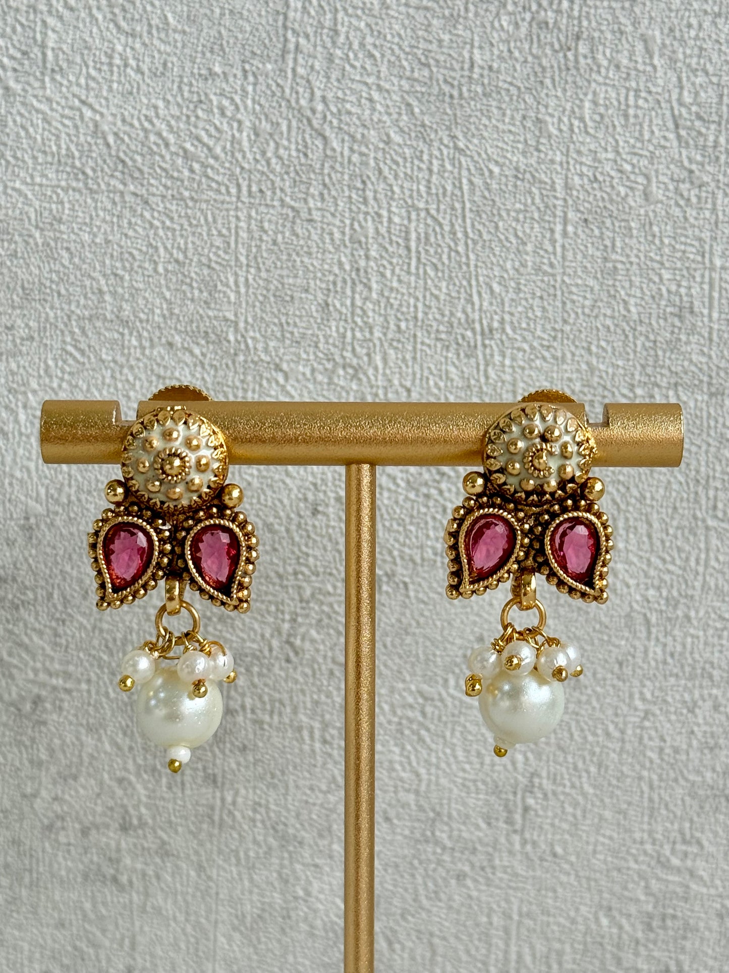 Ayura Designs Mayura Necklace Set with Earrings – Antique Gold Meenakari Motifs with Pearl Drop & Multicolour Stones