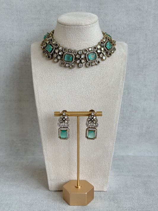 Ayura Designs Celine Necklace Set with Earrings – Moissanite Mint Green Statement Set