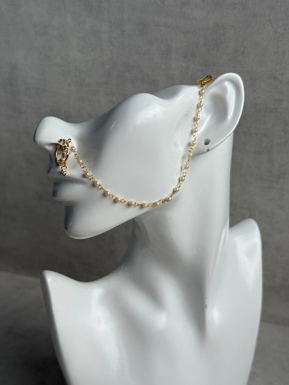 Ayura Designs Sia Nose Ring – Crystal-Studded Adjustable Ring with Pearl Chain