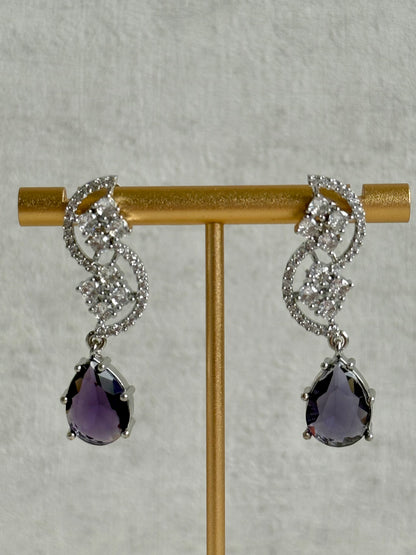 Ayura Designs Nida Set with Necklace & Earrings – Amethyst Purple Stones, Diamond-Cut Detailing & Silver Finish