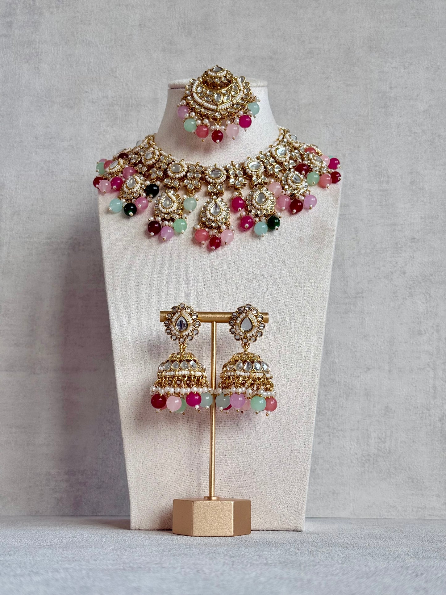 Ayura Designs Iyla Set with Necklace, Earrings & Tikka – Kundan Detailing, Ivory Pearl Drops & Multicolour Beads