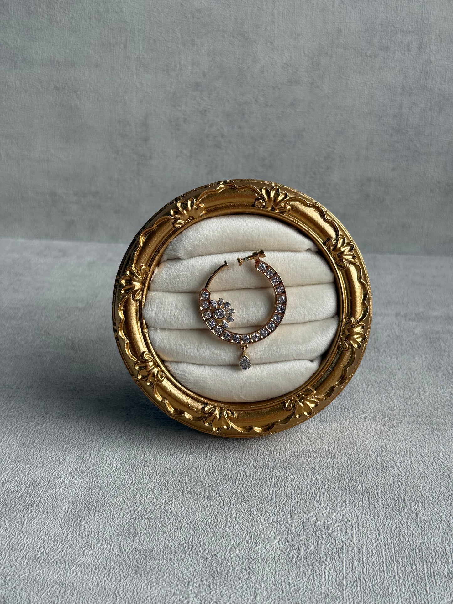 Ayura Designs Adaa Nose Ring – Crystal-Studded Adjustable Ring with Floral Accent