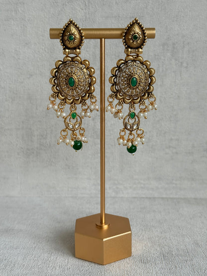 Ayura Designs Kabini Choker Set with Earrings – Gold Kundan Waterfall Choker with Emerald Green Beads & Pearls