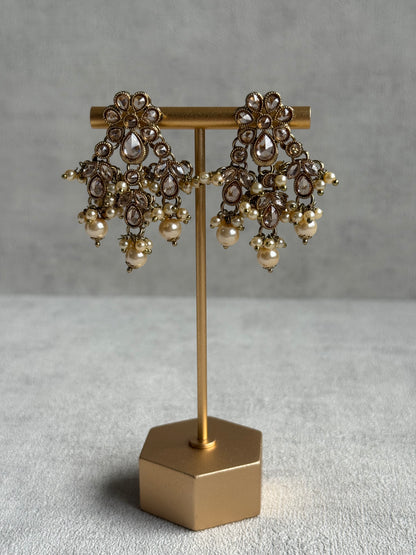 Ayura Designs Rameen Set – Necklace, Earrings & Tikka with Champagne Stones, Ivory Pearls & Antique Gold Finish