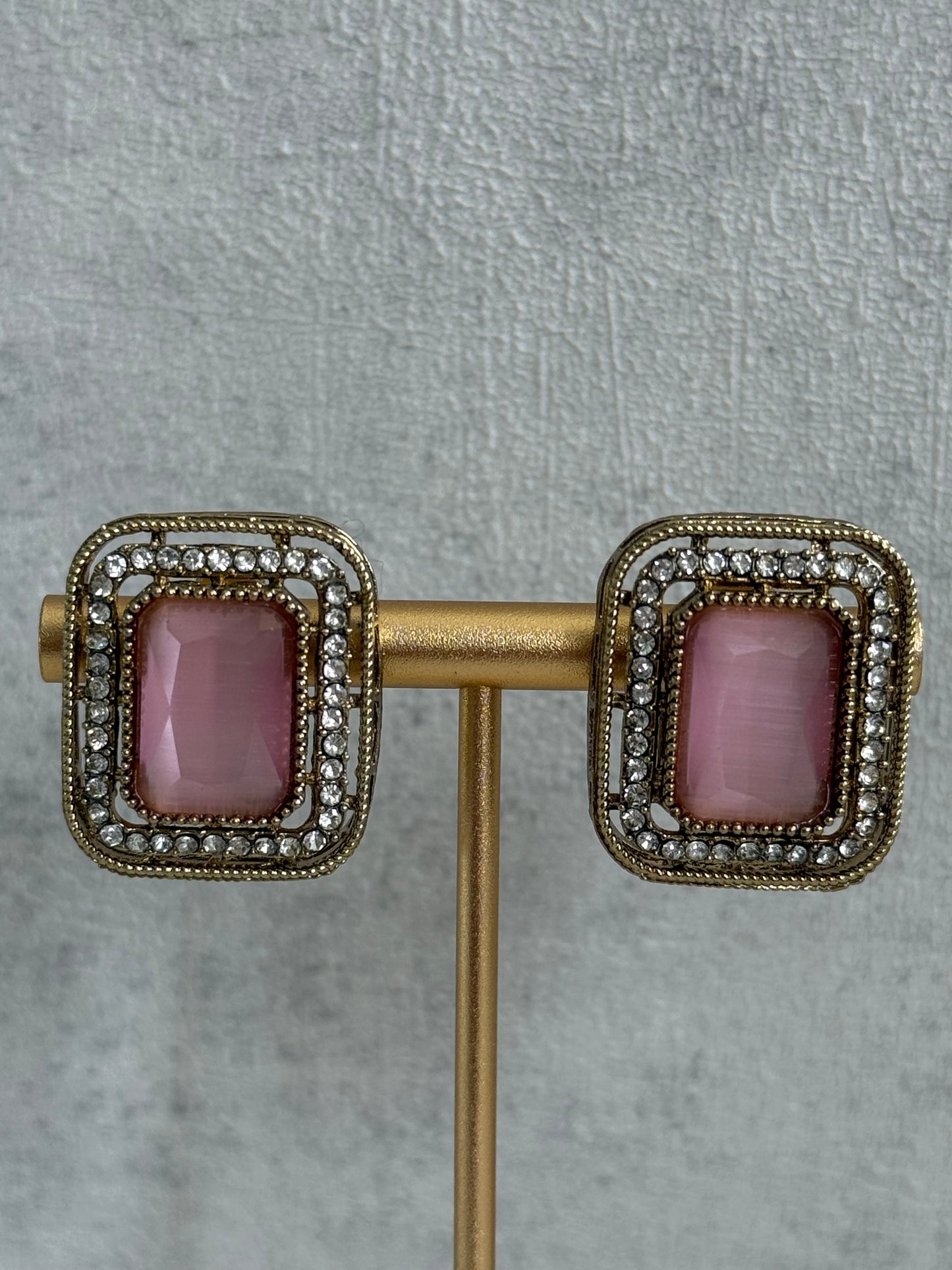 Ayura Designs Nabiha Choker Set with Studs – Blush Pink Stones, Pearl Detailing & Antique Gold Finish