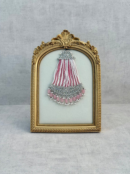 Ayura Designs Ash Jhoomar Passa – Blush Pink Beads with Mirror Cut Stones & Silver Finish