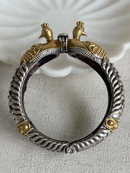 Ayura Designs Aayra Peacock Kangan Bracelet – Dual Tone Twin Peacock Design with Bird Motif Detailing