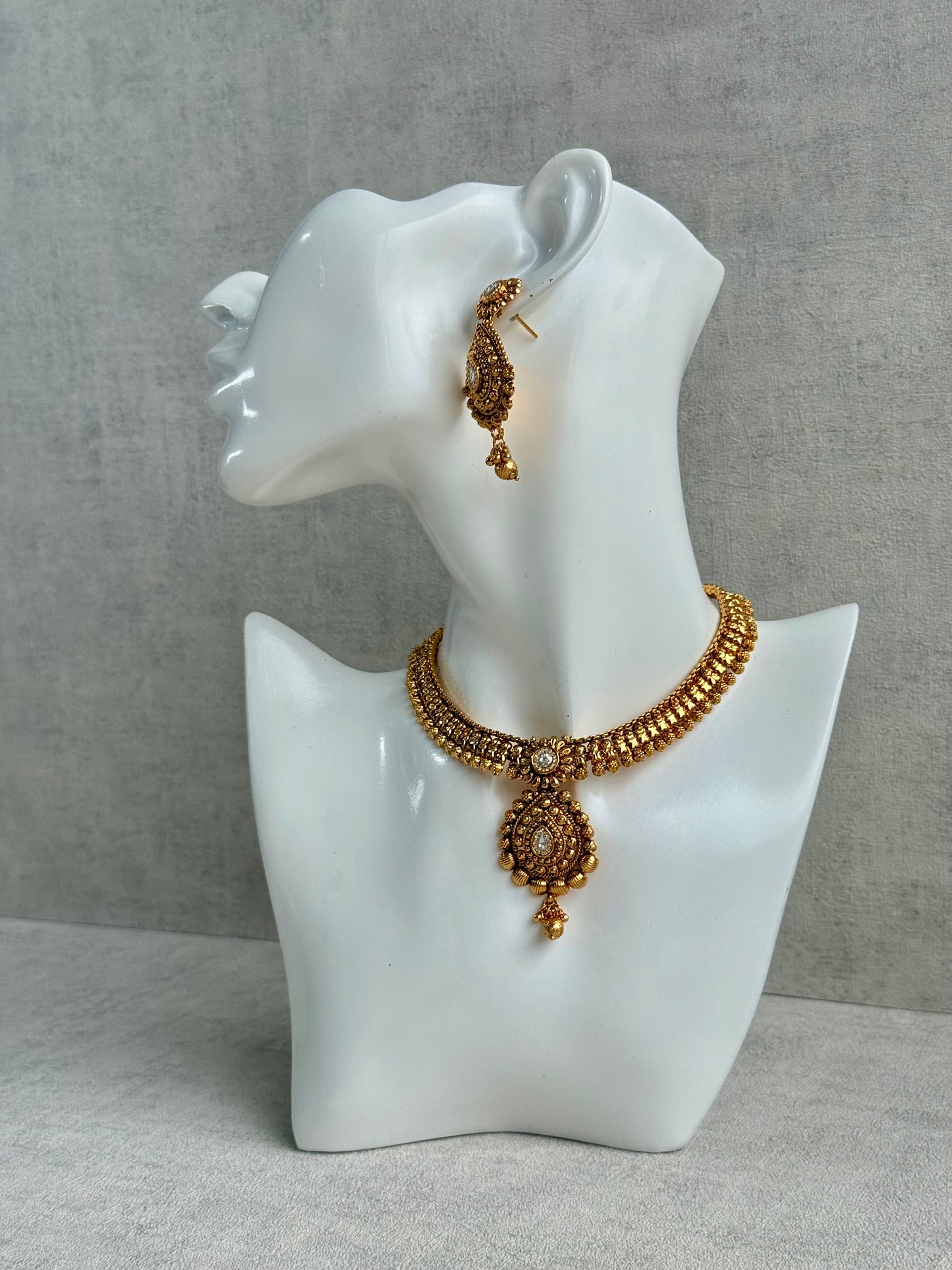 Ayura Designs Ayma Necklace Set with Earrings – Antique Gold Finish with All-Crystal Detailing