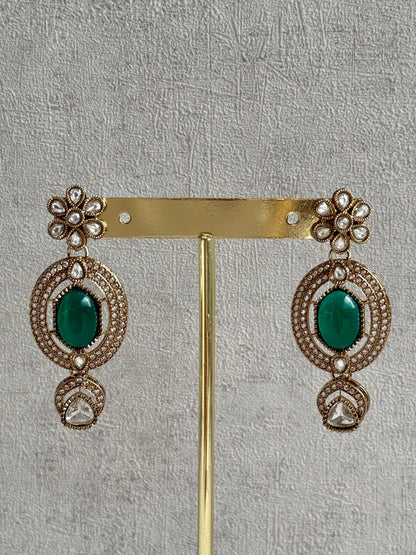 Ayura Designs Emanya Choker Set – Choker, Earrings & Tikka with Mirror-Cut Stones, Emerald Green & Antique Gold Detailing