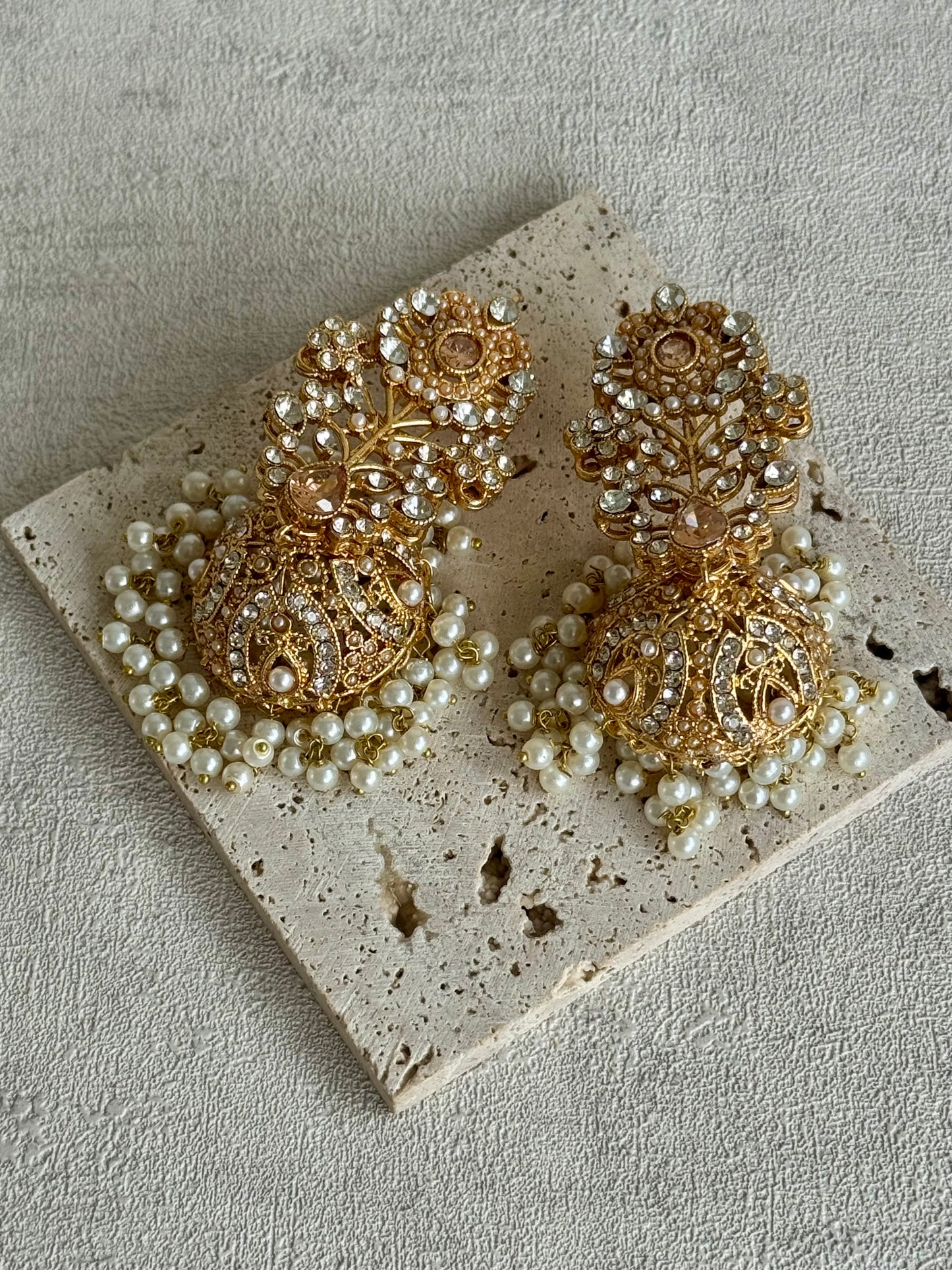Ayura Designs Afsana Choker Set with Jhumkis – Mirror-Cut Polki, Ivory Pearls & Antique Gold Finish