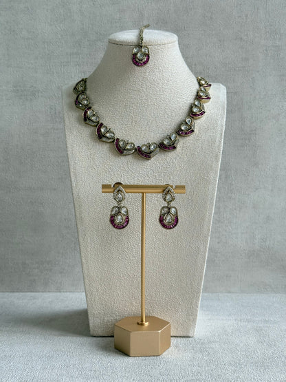 Ayura Designs Katalina Necklace Set with Earrings & Tikka – Rani Pink Stones, Crystals & Antique Gold Finish