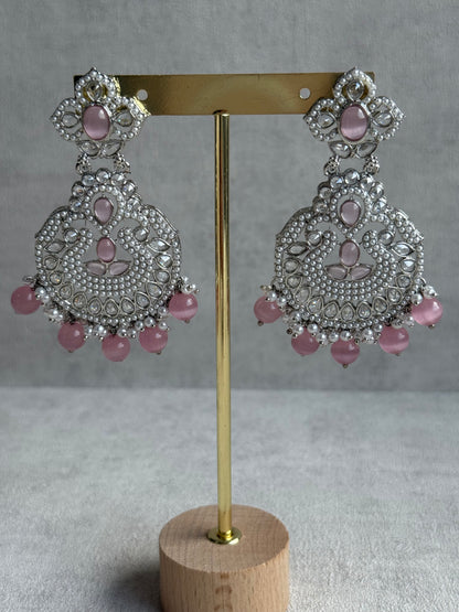 Ayura Designs Zarlish Set – Choker, Earrings & Tikka with Mirror-Cut Stones, Blush Pink Beads & Silver Finish