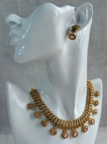 Ayura Designs Elisha Necklace Set with Earrings – Blush Pink & Crystal Stone Detailing