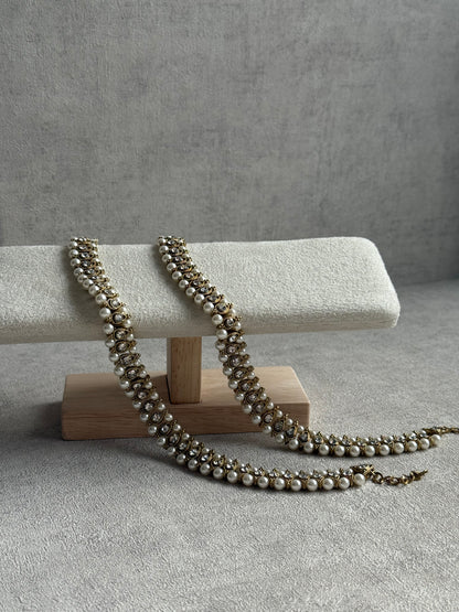 Ayura Designs Chandni Payals – Kundan Anklets with White Pearls & Antique Gold Finish