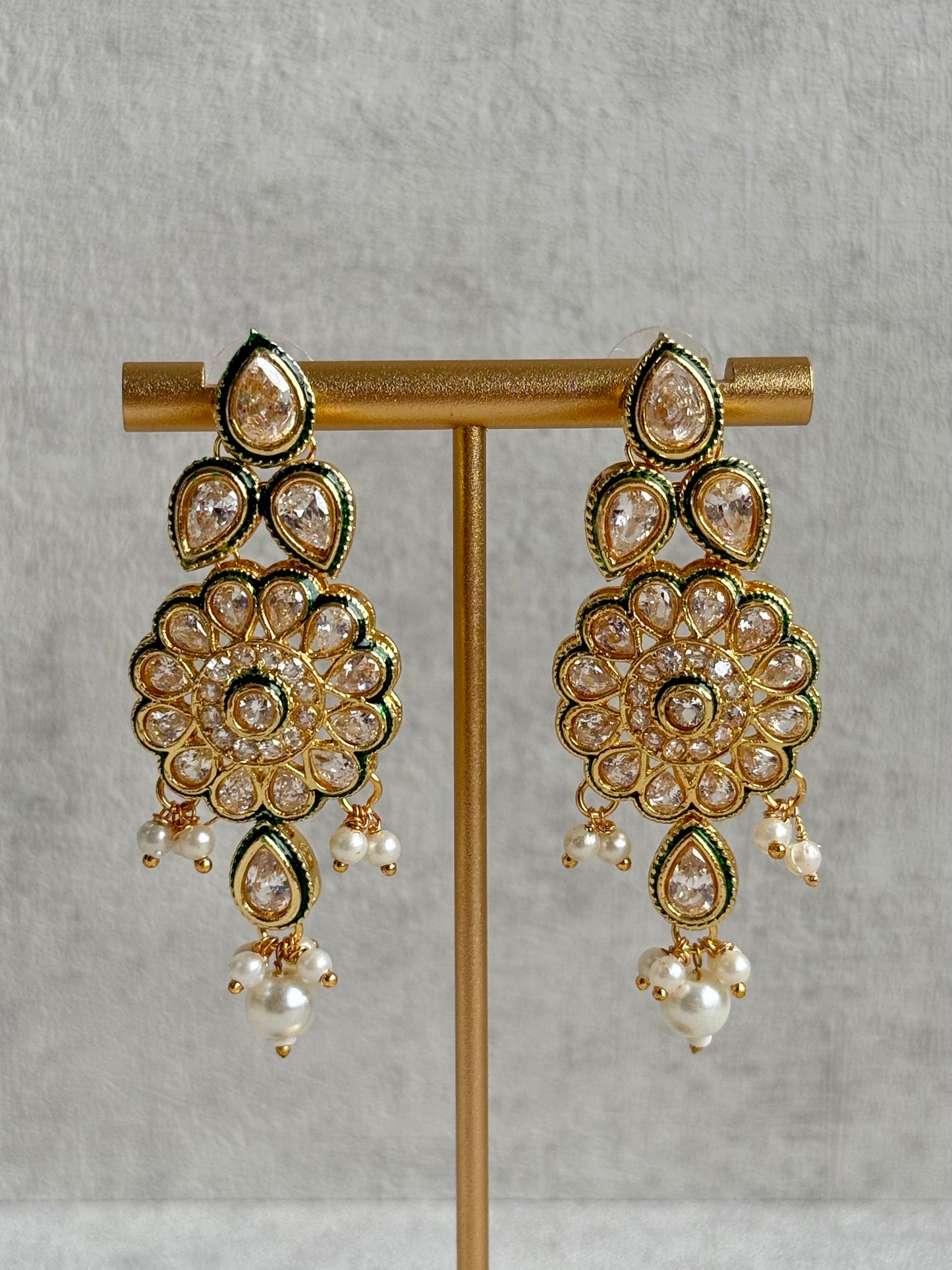 Ayura Designs Khusali Set – Necklace & Earrings with Kundan Stones, Green Enamel, and Pearl Detailing