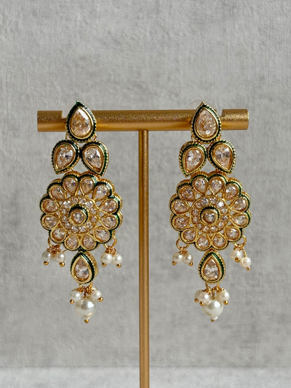 Ayura Designs Khusali Set – Necklace & Earrings with Kundan Stones, Green Enamel, and Pearl Detailing