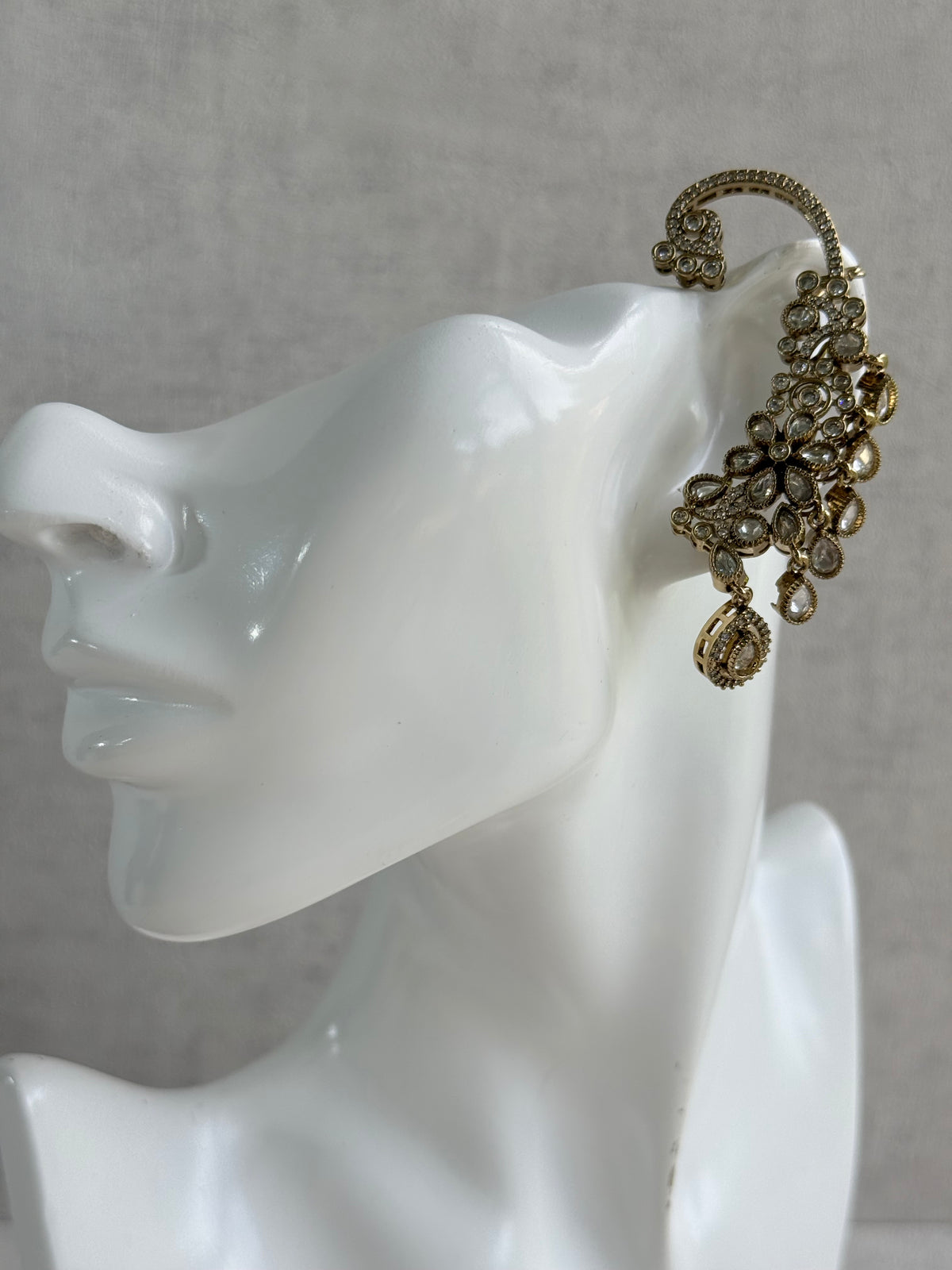 Ayura Designs Aksara Kaanphool Earrings – Kundan, Crystals & Antique Gold Finish