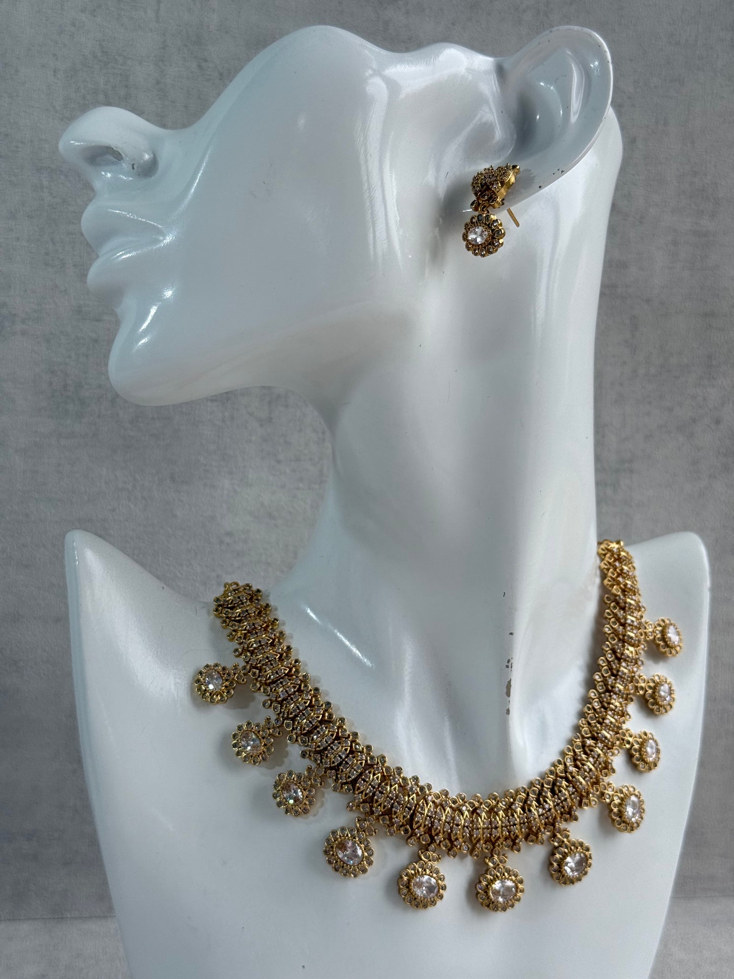 Ayura Designs Elisha Necklace Set with Earrings – Gold & Crystal Stone Detailing