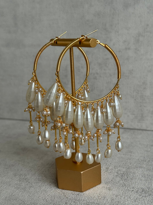 Ayura Designs Emery Balis – Gold Hoop Earrings with Faceted Pearl Drops & Fringe Detailing