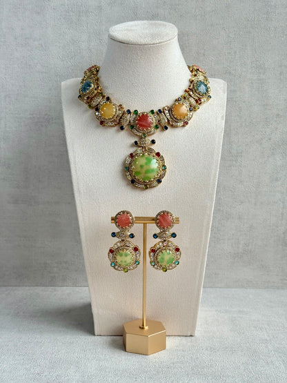 Ayura Designs Akira Set with Necklace & Earrings – Moissanite-Style Crystals with Multicolour Stone Detailing