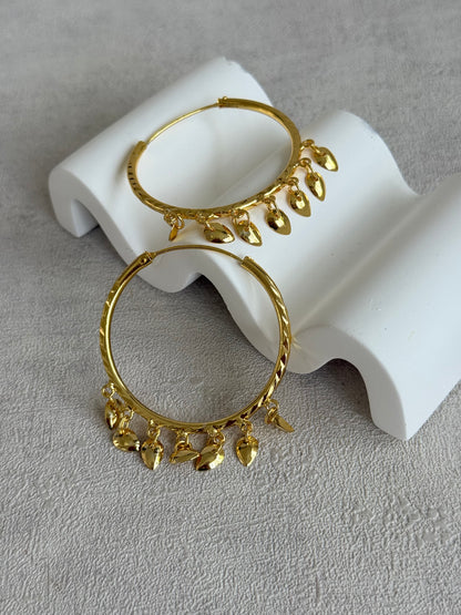 Ayura Designs Virsa Balis – Gold Hoop Earrings with Dangling Leaf Drops