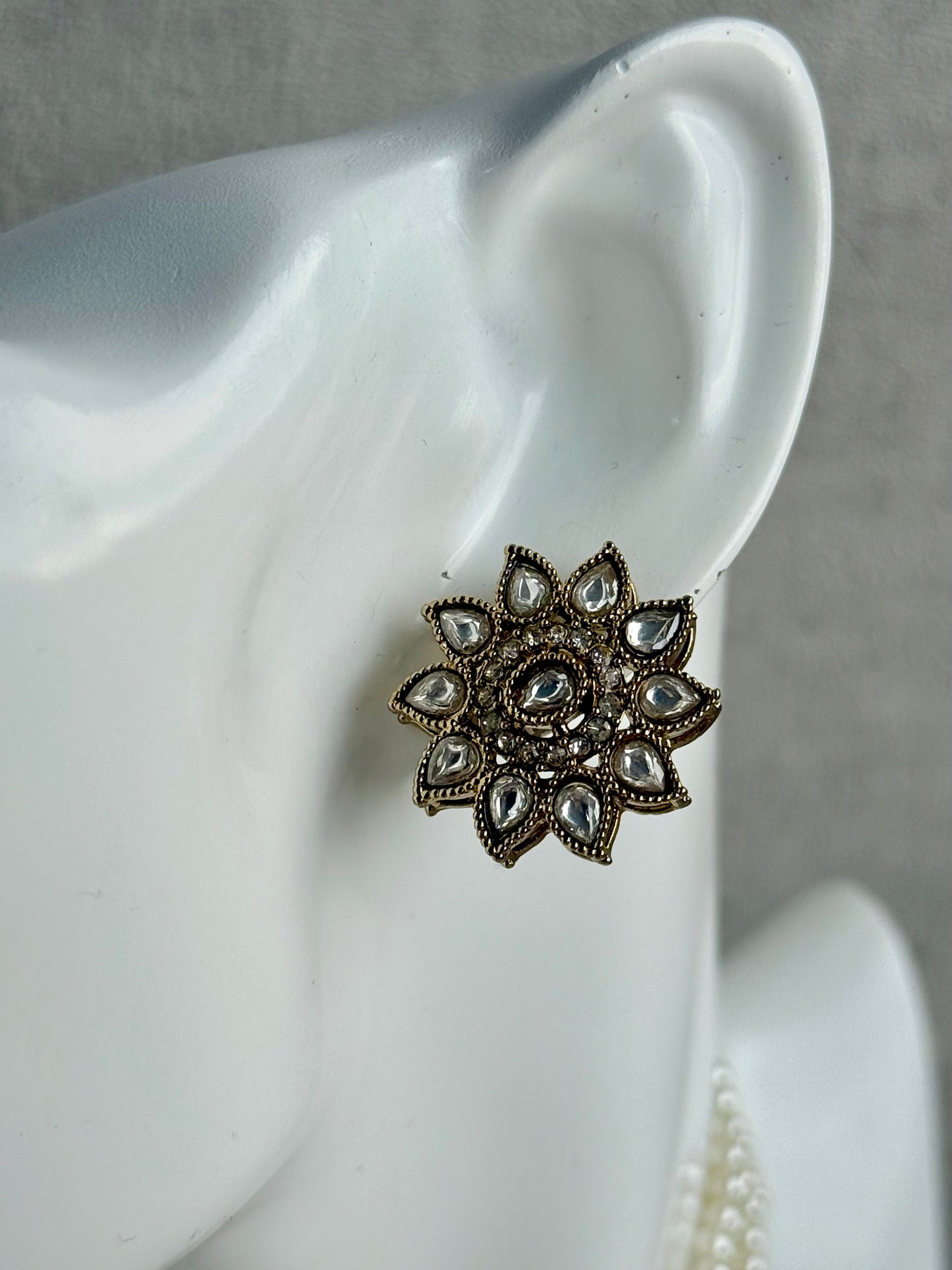 Ayura Designs Amaya Necklace Set with Studs – Antique Finish in Crystal Stones with Pearl Strands