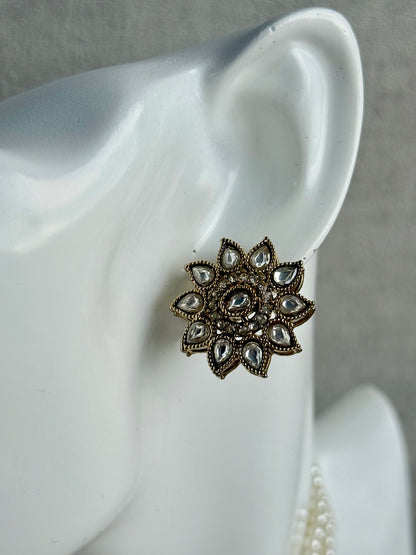 Ayura Designs Amaya Necklace Set with Studs – Antique Finish in Crystal Stones with Pearl Strands