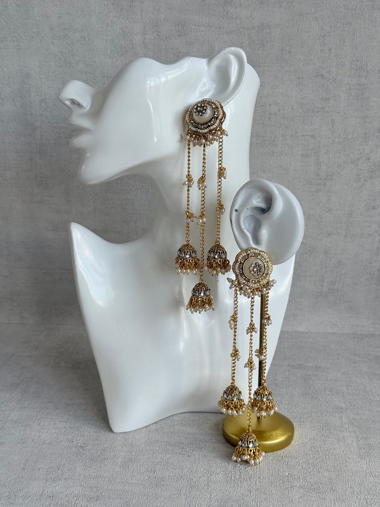 Ayura Designs Saivi Earrings – Mirror Cut Duster Earrings with Jhumki Drops & Pearl Detailing