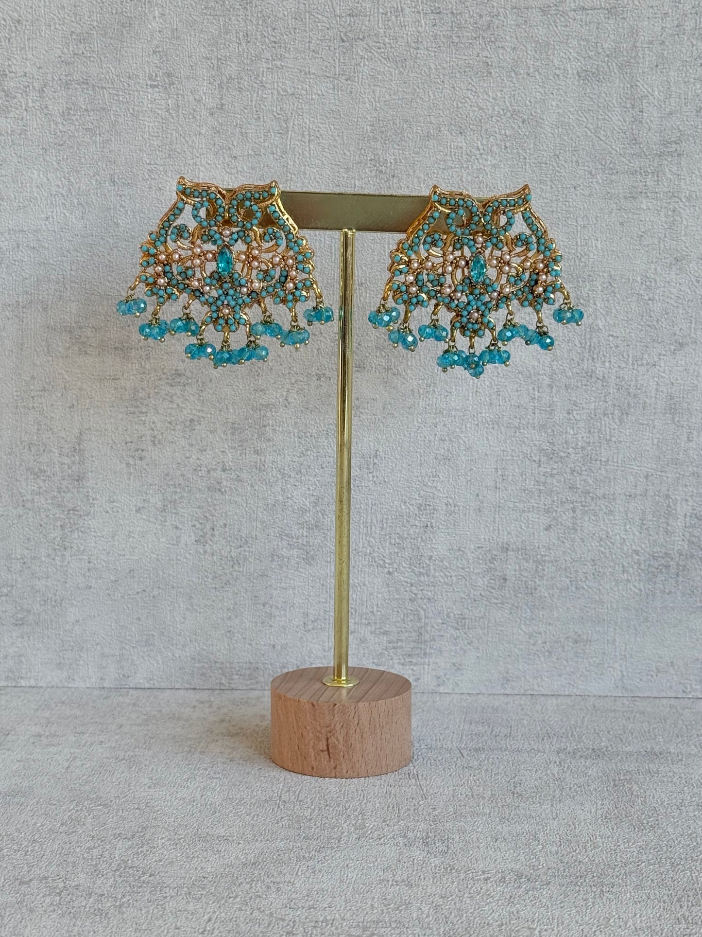 Ayura Designs Shanza Earrings – Turquoise Beaded Statement Earrings with Pearl Detailing & Crystal Drops