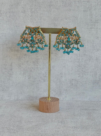 Ayura Designs Shanza Earrings – Turquoise Beaded Statement Earrings with Pearl Detailing & Crystal Drops