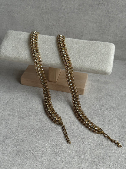 Ayura Designs Chandni Payals – Kundan Anklets with Champagne Crystals & Antique Gold Finish