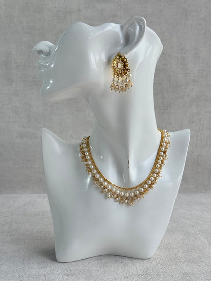 Ayura Designs Tarz Necklace Set with Earrings – Gold Pearl Layered Fringe Design with Pearl Drops