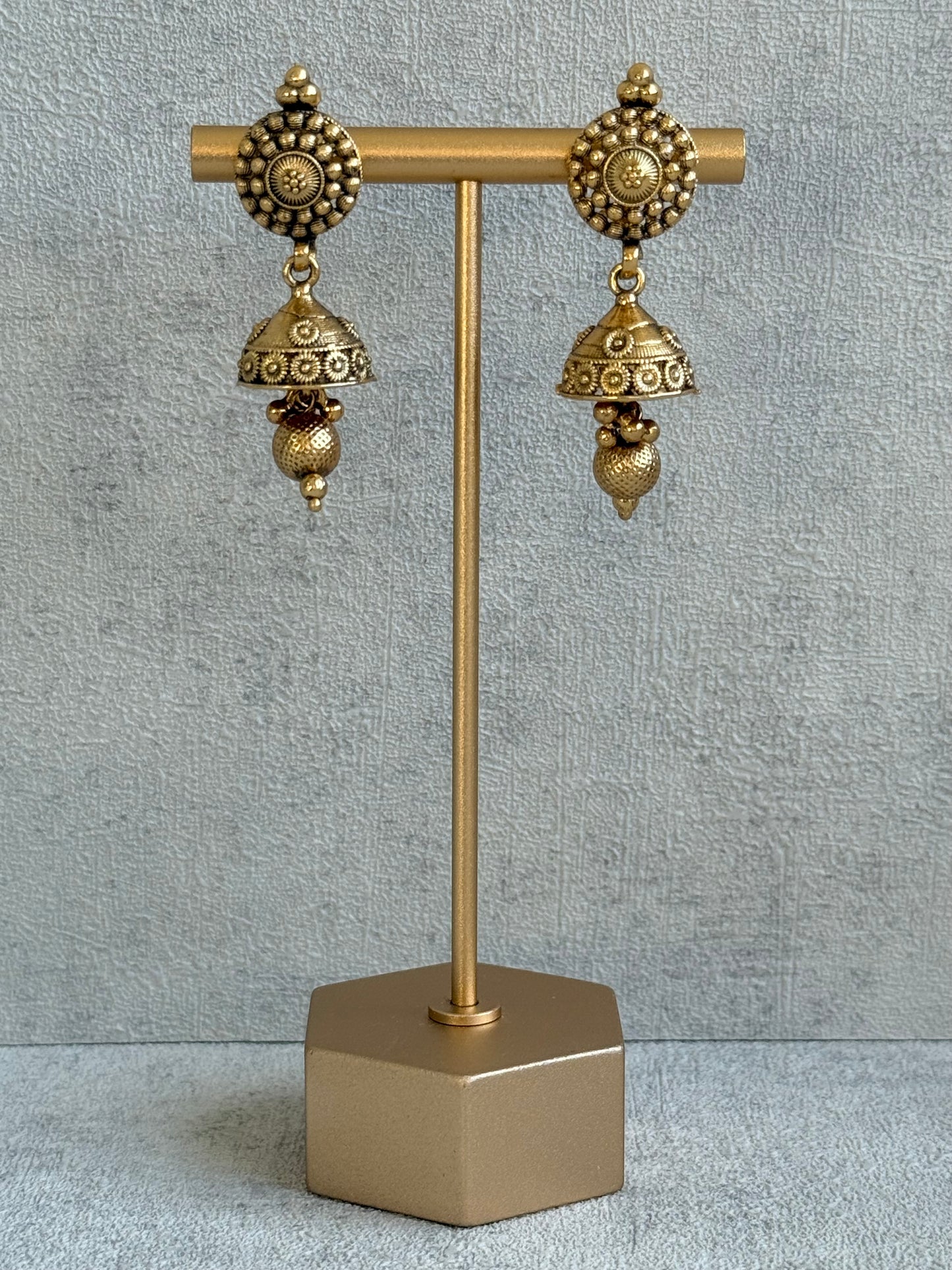 Ayura Designs Reet Set with Necklace & Jhumkis – Antique Gold with Textured Floral Motifs & Dome Drops
