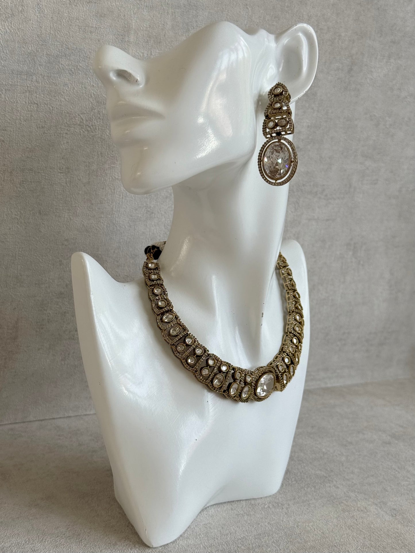 Ayura Designs Sadie Necklace Set with Earrings – Moissanite Style Stones & Crystal Halo Detailing