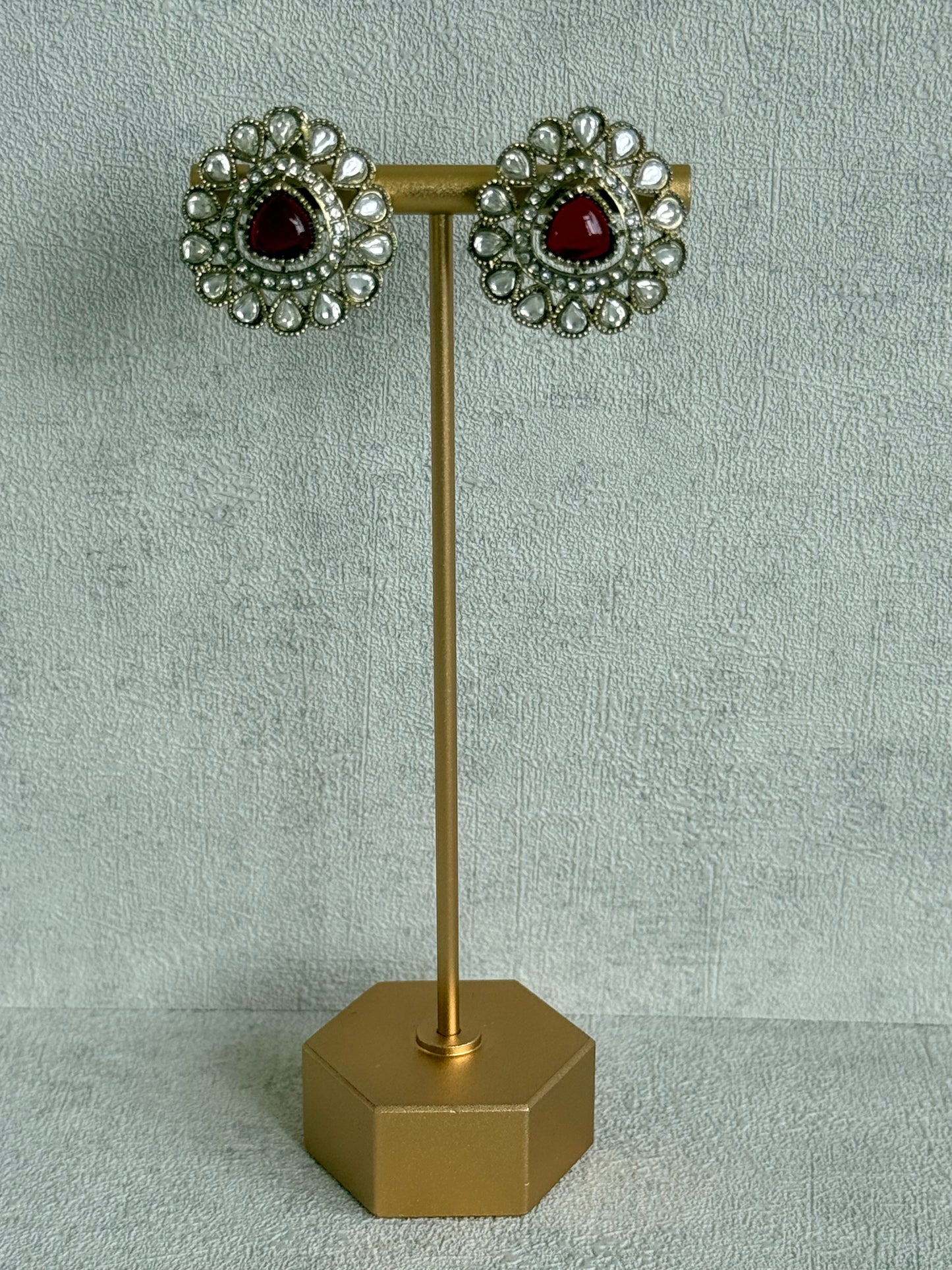 Ayura Designs Ivy Necklace Set with Studs & Tikka – Ruby Red Kundan Detailing