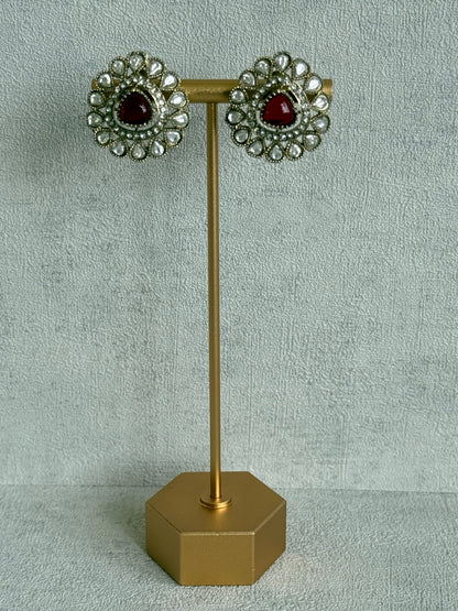 Ayura Designs Ivy Necklace Set with Studs & Tikka – Ruby Red Kundan Detailing