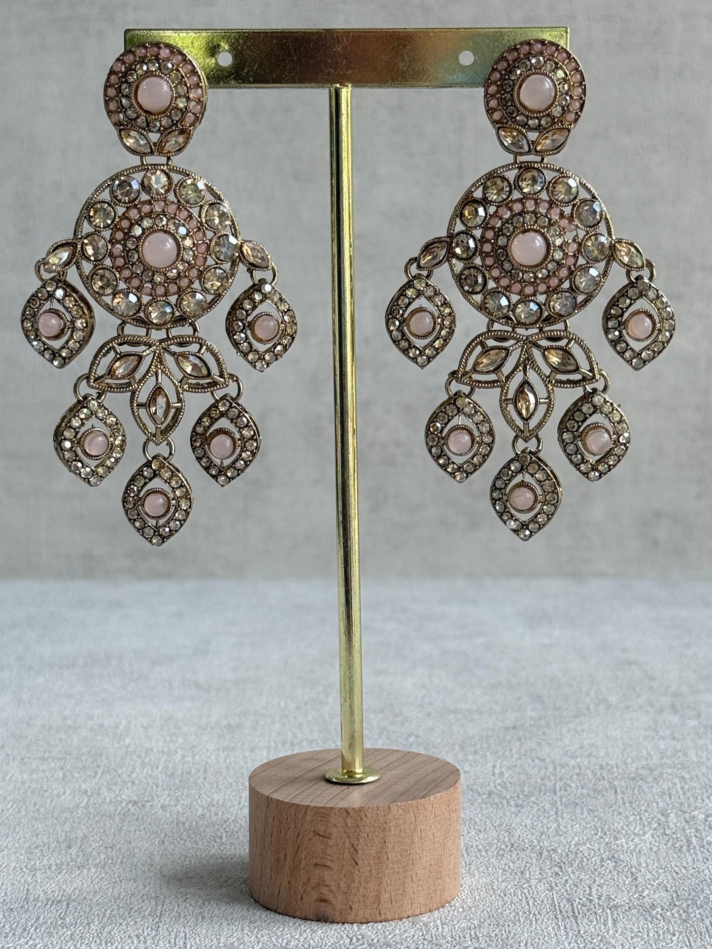 Ayura Designs Vanika Earrings – Blush Pink & Champagne Crystal Gold Finish