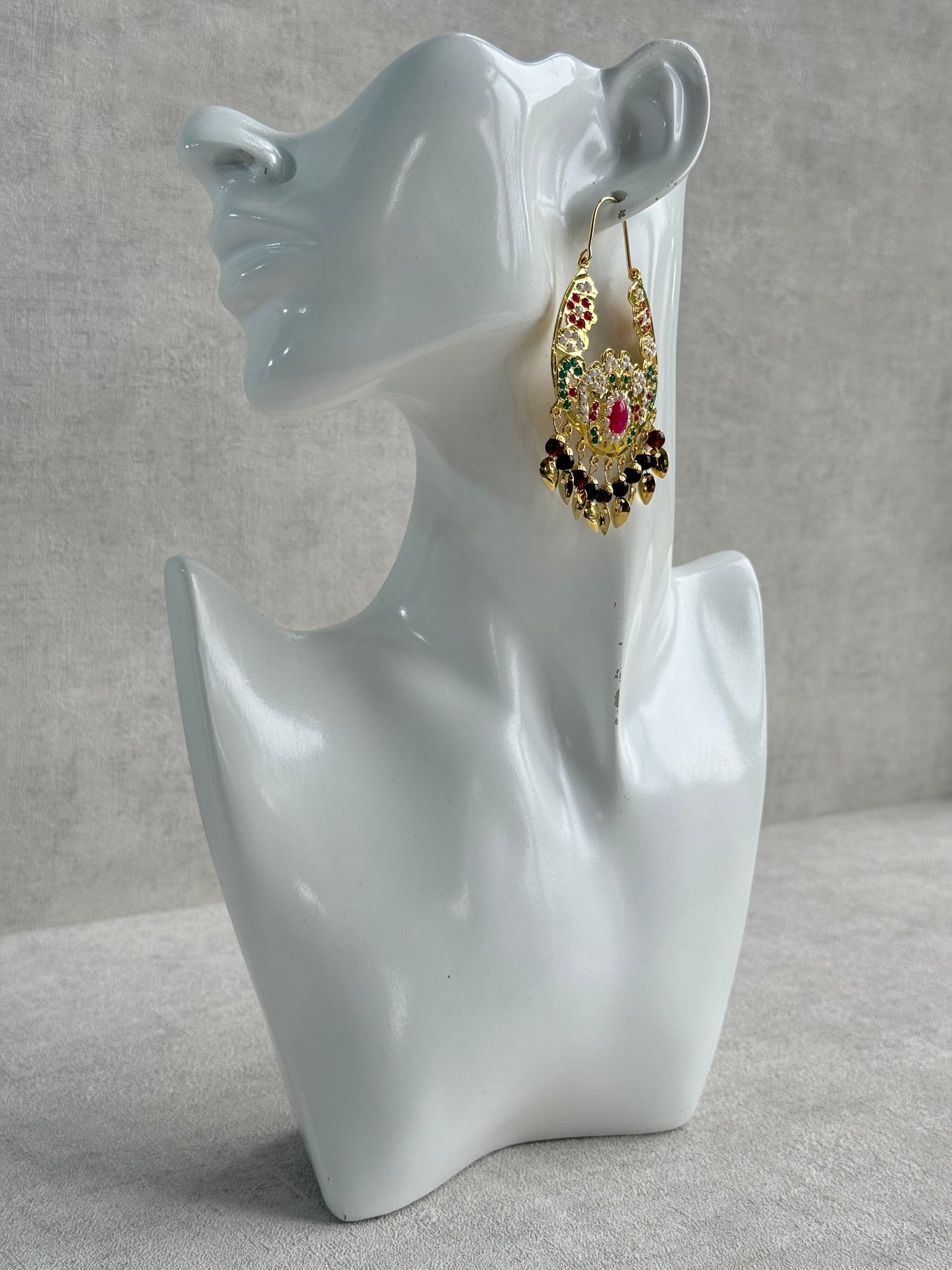 Ayura Designs Nimrat Balis – Pink & Multicolour Stones with Maroon & Green Beads and Pippal Patti Detailing