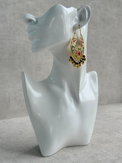 Ayura Designs Nimrat Balis – Pink & Multicolour Stones with Maroon & Green Beads and Pippal Patti Detailing