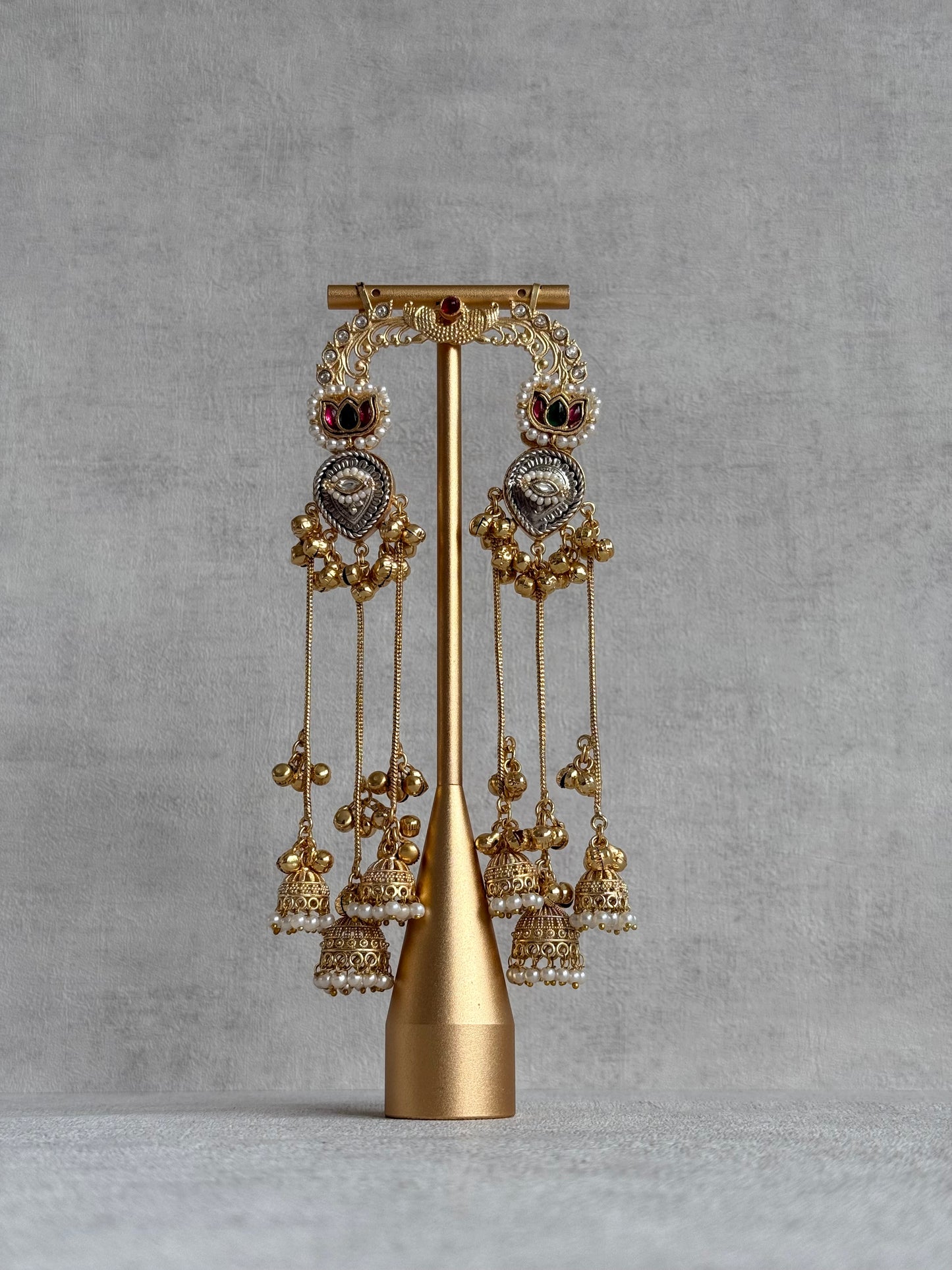 Ayura Designs Kaifiya Earrings – Peacock-Inspired Half Ear Cuff Jhumkis with Ruby Pink & Emerald Stones