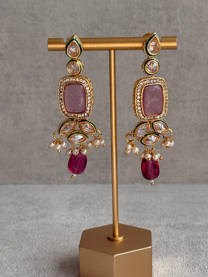 Ayura Designs Raaz Set with Necklace & Earrings – Berry Pink Stones, Kundan Detailing & Antique Gold Finish