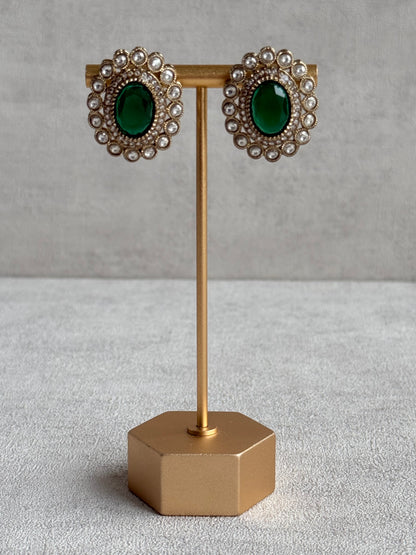 Ayura Designs Inza Necklace Set – Emerald Green Stones, Kundan & Crystals with Antique Gold Finish