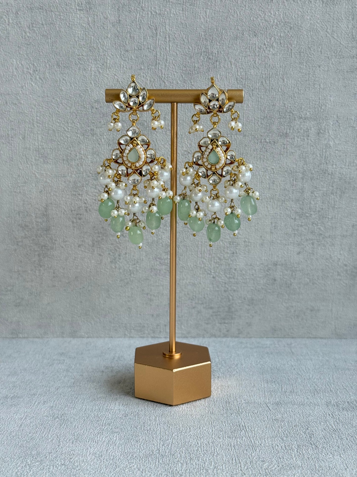 Ayura Designs Tasveer Pachi Kundan Choker Set with Earrings, Tikka & Mint Green Bead Detailing