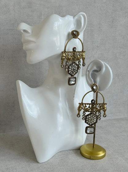Ayura Designs Irene Earrings – Maroon Kundan, Meenakari & Crystal Peacock Chandeliers in Gold