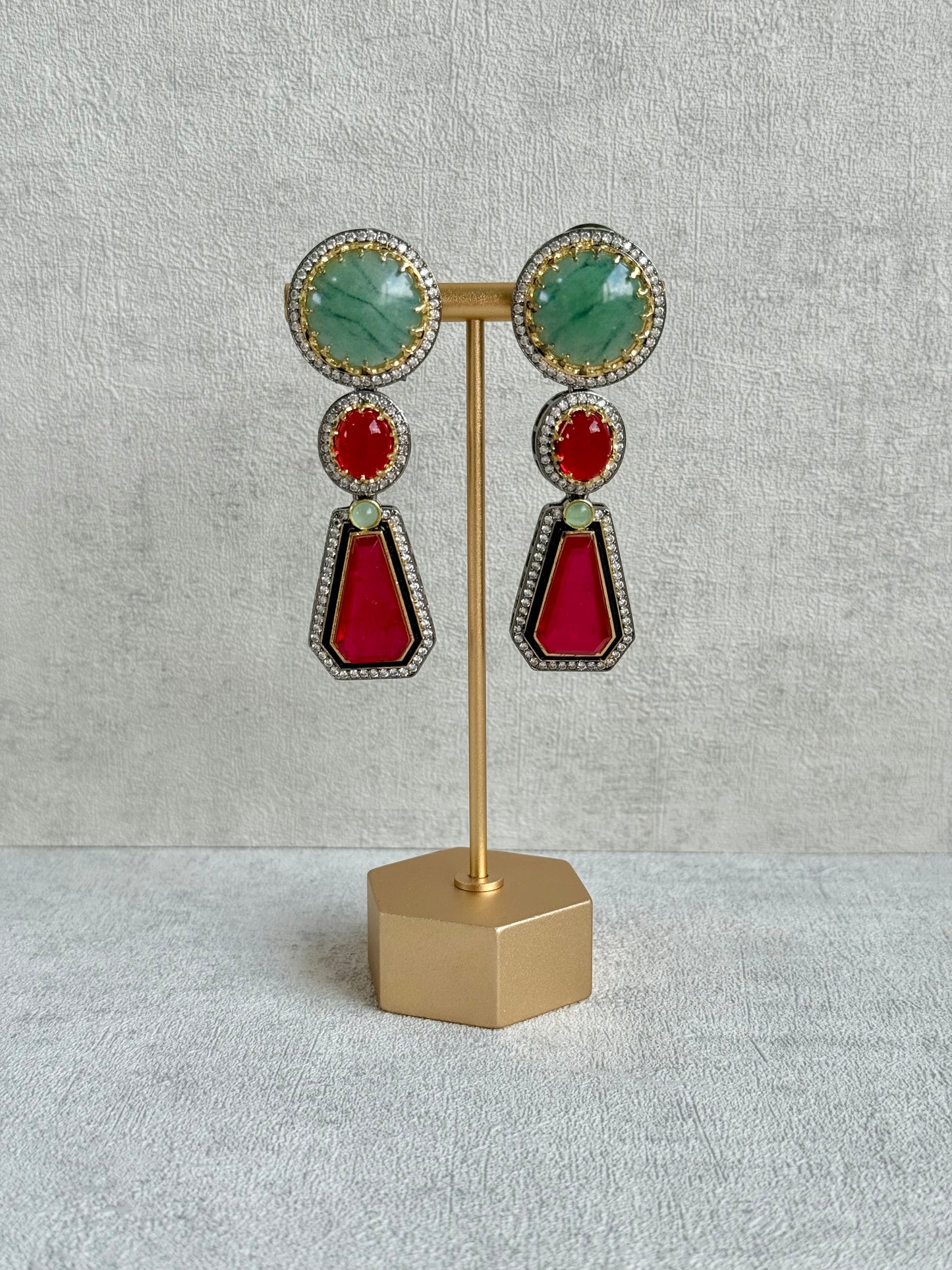 Ayura Designs Ophelia Set with Necklace & Earrings – Navratan Stone Detailing with Antique Silver Finish