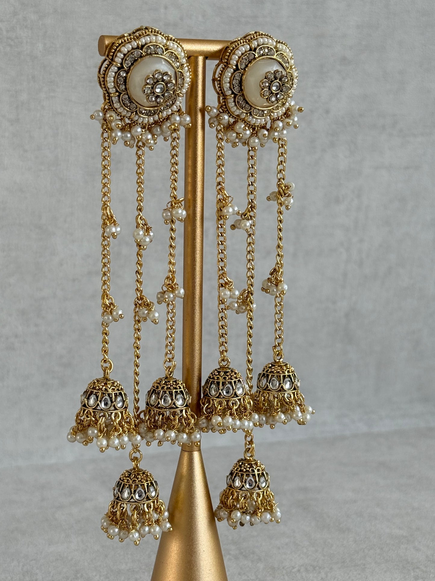 Ayura Designs Saivi Earrings – Mirror Cut Duster Earrings with Jhumki Drops & Pearl Detailing