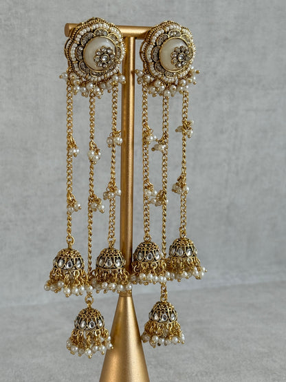 Ayura Designs Saivi Earrings – Mirror Cut Duster Earrings with Jhumki Drops & Pearl Detailing
