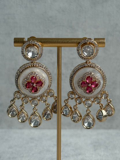 Ayura Designs Wisah Set – Necklace & Earrings with Mother of Pearl, Ruby Pink Stones & Mirror-Cut Detailing