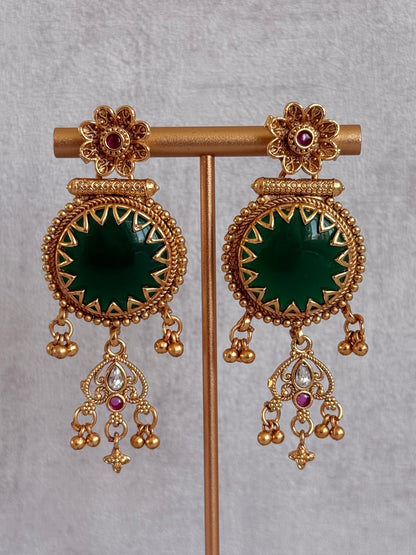 Ayura Designs Bolavi Necklace Set with Earrings – Green Stones, Kundan & Ghungroo Detailing