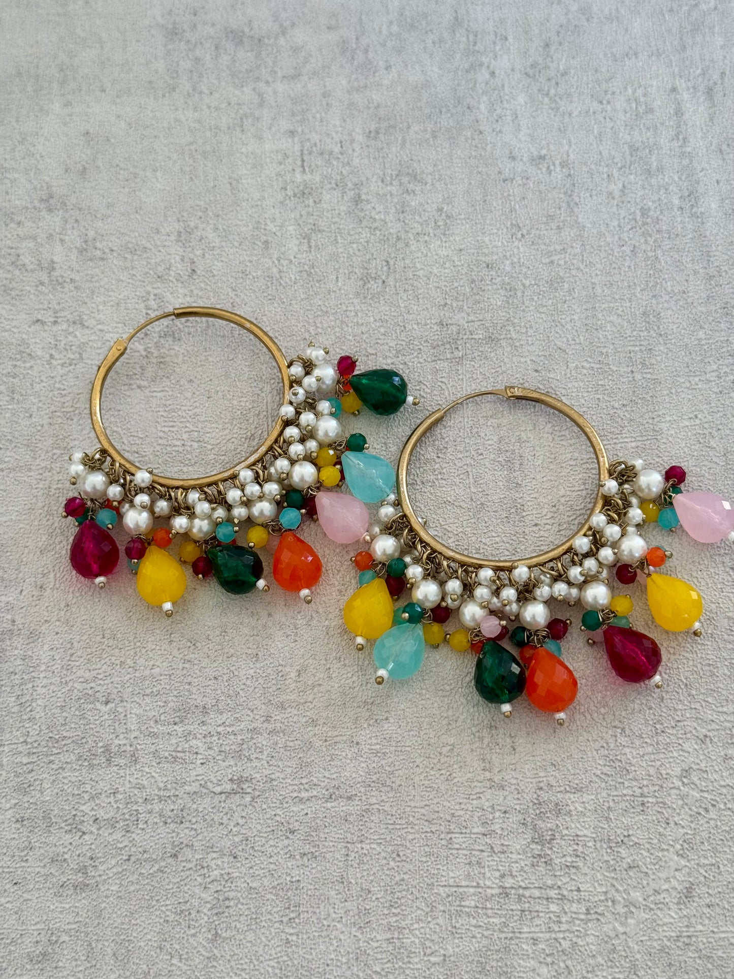 Ayura Designs Jhanak Balis – Multicolor Gemstone & Pearl Hoops